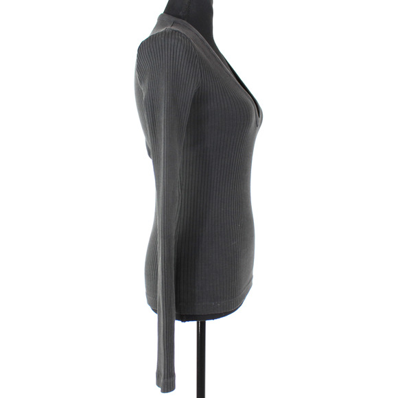 Agolde Tavi V-Neck Rib Top NEW Spider Gray Long Sleeve Pullover Ribbed Knit XS - Picture 3 of 8